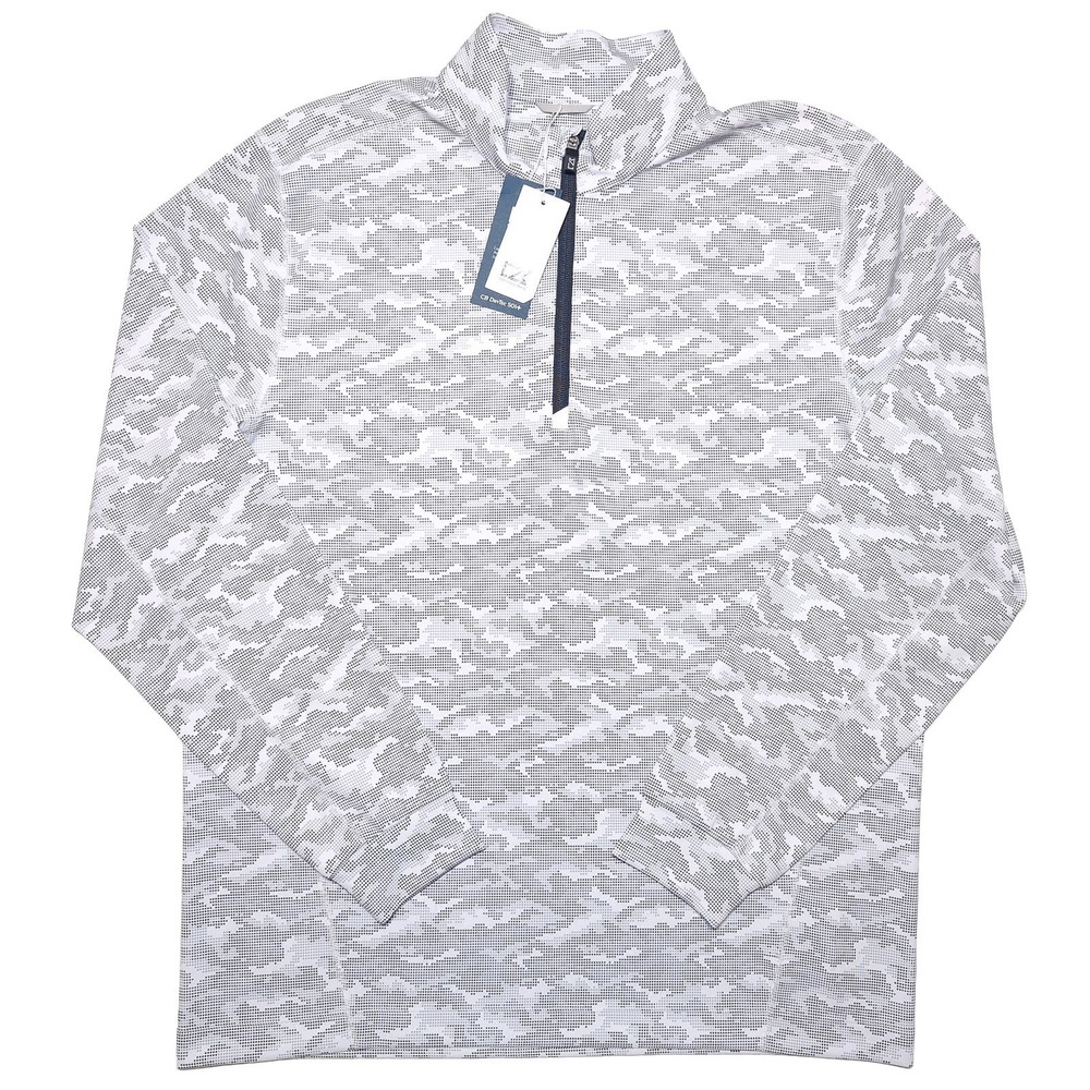 CUTTER & BUCK 1/2 Zip Traverse Pullover Mens Large L Gray Camo New Golf NO LOGO